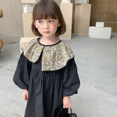 韓国 海外 輸入 子供服 ベビー服 キッズ 赤ちゃん 女の子 お出かけ 可愛い おしゃれ ワンピース 花柄 長袖 スカート アシンメトリー 花襟 フォーマル 七五三 冠婚葬祭 パーティー 100cm 110cm 120cm