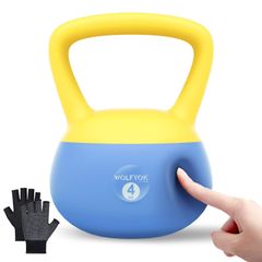 【特価商品】滑り止め手袋 【鋼砂充填・騒音軽減】kettlebell 10kg トレーニング 8kg フィットネス 6kg ソフトケトルベル 4kg 筋トレグッズ ソフト ダイエット ケトルベル イエロー+ブルー