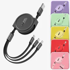 iphone ケーブル Android 3in1 USB 巻取り式のサムネイル