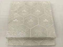 平和屋着物◎六通柄袋帯　唐織　亀甲花文　銀糸　正絹　逸品　AAAG4141Bfw
