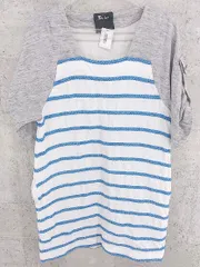 ◇ avie アビィ ボーダー 五分袖 膝丈 チュニック ワンピース F グレー ホワイト ブルー *  【1002800150847】