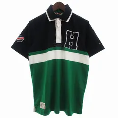 トミーヒルフィガー TOMMY HILFIGER タグ付き ラガーシャツ ポロシャツ 半袖 ロゴ ネイビー グリーン ホワイト M ■ECT