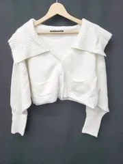 ◇ ⊆ Heather ヘザー ショート丈 ワンポイント 長袖 ニット カーディガン サイズF ホワイト レディース E  【1410230013326】