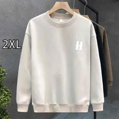 [2XL]秋冬 コーデ メンズ  服 シンプル ファッション オシャレ 大人 かっこいい 大きいサイズ ストリート 紳士服 ラウンドネック スウェットシャツ 長袖 ストリート トップス ベース レイヤー シャツ