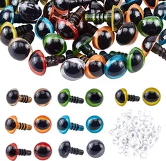 PH PandaHall さし目 ぬいぐるみ目 動物 人形 7色 10mm セーフティアイ 70個 ウォッシャー付き