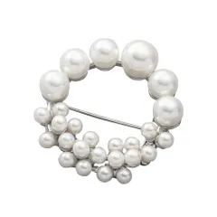 【シルバー×ワンサイズ】[Cream dot. クリームドット公式] ブローチ フォーマル 卒業式 卒園式 入学式 入園式 ママ スーツ ピン 回転式 安 パール サークル ハーフデザイン コサージュ 華やか 上品 大人 