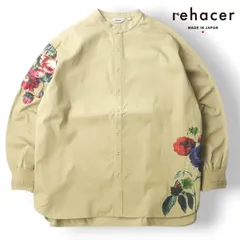 新品未使用 2023AW 日本製 rehacer コットンツイル 薔薇ペイント ノーカラー ドルマンスリーブ 長袖シャツ ベージュ L【参考価格￥17,380】のサムネイル