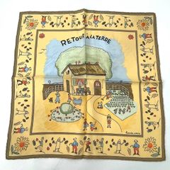 新品同様 HERMES エルメス RE TOUR A LA TERRE 故郷に帰る シルク スカーフ イエロー