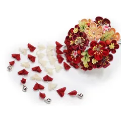 髪飾り 成人式 つまみ細工 赤 振袖 前撮り 袴 花 舞妓さん かんざし 卒業式 フォーマル 結婚式 花 飾り ちりめん ブライダル No.9-4086