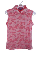 【美品】BEAMS GOLF(ビームスゴルフ) ノースリーブポロシャツ オレンジカモフラ柄 レディース M ゴルフウェア 2305-0241 中古