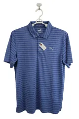 【美品】PUMA GOLF(プーマゴルフ) ポロシャツ 青ボーダー メンズ US S ゴルフ用品 2410-0426 中古