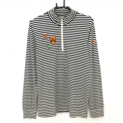 ★SALE価格★【美品】パーリーゲイツ 長袖ハイネックシャツ 白×黒 ボーダー 表微起毛 ハーフジップ メンズ 5(L) ゴルフウェア PEARLY GATES