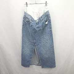 ◇ Θ ZARA ザラ ドッキング 綿100% デニム ロング タイト スカート サイズM ブルー系 レディース E  【1506300021091】