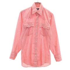 Levi's リーバイス 70s ヴィンテージ 衿芯 白タブ ギンガムチェック柄 長袖 ウエスタンシャツ S レッド メンズ 古着
