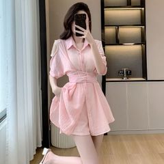 【夏のセットアップ】綿麻ブラウス＆ショートパンツ2点セット｜吸汗速乾で涼しいレディースコーデ｜通勤からリゾートまで対応｜ゆったりサイズで暑さ対策