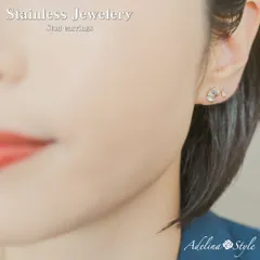 【1粒ピアス 幅8mm 1ペア】[Adelina Style] 3Aジルコニア サージカルステンレス 1粒ピアス 4爪 スタッドピアス 金属アレルギー対応 プレゼント