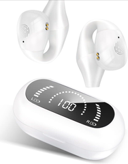 SOPPY S03 ワイヤレスイヤホン Bluetooth イヤホン 【鏡つき】 オープンイヤー 挟むタイプ 開放感 周りの音聞こえる 安全 装着感よい 快適 長時間使用 健康 両耳/片耳 TWS ステレオ 操作簡単 落下防止 ランニング 作業 (ホワイト)