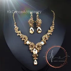 エレガンス クリスタルネックレス ピアス　セット ベリーダンス、社交ダンス、ラテン、煌びやか、卒業式、結婚式、ウェディングパーティー 発表会 カラオケ大会、オペラ、舞台、ショーアクセサリー  ゴージャス  美しいキラキラ きれい  コスチューム ドレス 着物