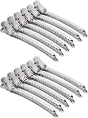 12本セット ダッカール ヘアクリップ プロ用 美容業界 美容師 前髪 業務用 強力 跡がつかない 髪留め ヘアピン ワニクリップ ステンレスシルバー（9.5cm）