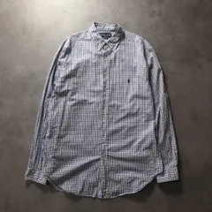 GQ1129◇Ralph Lauren : 90's CLASSIC FIT ボタンダウンオックスフォードシャツ◇XLT◇ブルー系チェック柄 大きいサイズ