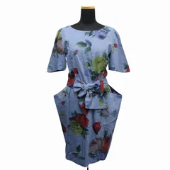 ラブモスキーノ LOVE MOSCHINO 花柄 ワンピース チュニック コクーン バックジップ 変形 ベルト付 イタリア製 ブルー 青系 マルチ レディースのサムネイル