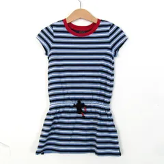ポロ ラルフローレン ワンピース 半袖 ボーダー トップス キッズ 女の子用 3/3Tサイズ ブルー×ネイビー POLO RALPH LAUREN 【中古】