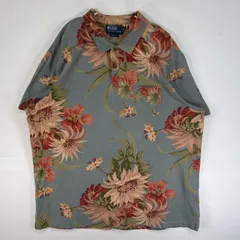 古着 90's/90年代 ポロバイラルフローレン Polo by Ralph Lauren 鹿の子 半袖 ポロシャツ 花 アロハ風 ココナッツボタン 大きいサイズ XXL  グリーン系 総柄 メンズ