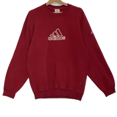 90's/90年代 adidas/アディダス パフォーマンスロゴ 万国旗タグ スウェット トレーナー フロント袖刺繍 ターキー製 メンズ XS レッド