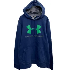UNDER ARMOUR プリントスウェット パーカー M ネイビー アンダーアーマー ビッグロゴ 裏起毛 プルオーバー 古着卸 アメリカ仕入 a708-5923