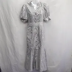 ◇ ⊂ rienda リエンダ ストライプ バックオープン 半袖 ロング ワンピース サイズS グレー系 レディース E  【1411280021705】