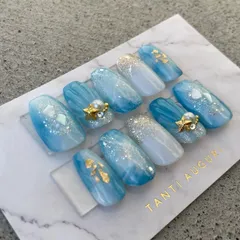 [No.8] サイズオーダー◎｜ブルーネイル｜シェルネイル｜大理石ネイル