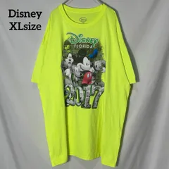 【Disney】ディズニー フロリダ FLORIDA ミッキーマウス ドナルドダック プルート グーフィー　キャラクター キャラT プリントロゴ　オーバーサイズ　半袖Tシャツ　ネオンイエロー　XL US古着