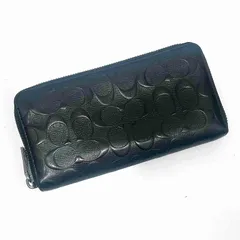 コーチ(COACH) レザー エンボスシグネチャー アコーディオンジップアラウンド 長財布 F58113 ブラック 【中古】 JA-23186