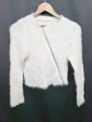 ◇ ⊇ ◎ ●未使用● FOLLOWIN タグ付き 斜めジップ 長袖 シャギーニット カーディガン サイズF ホワイト レディース E  【1505290024860】