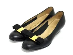 ■美品■ Salvatore Ferragamo フェラガモ ヴァラリボン リザード型押しレザー  サイズ 5 1/2(約23cm) 靴 シューズ ブラック系 DJ0760