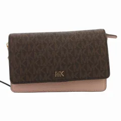 マイケルコース MICHAEL KORS 美品 ショルダーバッグ 財布 ウォレット クロスボディ PVC ロゴ 総柄 ピンク 茶 ブラウン /FF ■GY18