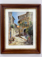 太宰（Dazai）サイン入り 油彩画 街並み 風景画 額装付き アンティーク 肉筆油彩画 直筆サインあり 作者不詳 【公式通販】