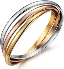 Miaomyao ミャオミャオ ステンレス ファッションリング 3連リング バングル ブレスレット アクセサリー レディース(ゴールド(1個),  ワンサイズ)