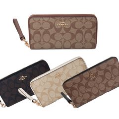 コーチ COACH ラウンドファスナー長財布 ラグジュアリー シグネチャー ロング ジップ アラウンド ウォレット ストラップ付き レディース c4452 fc4452