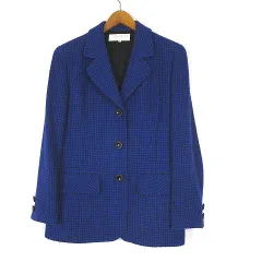 ニナリッチ NINA RICCI Actualites ジャケット ブレザー テーラード 総柄 ウール ロゴ ボタン 長袖 M 9 青 ブルー 黒 ブラック 国内正規品のサムネイル