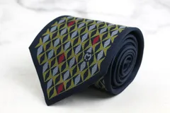 ミラショーン ブランド ネクタイ ロゴ チェック柄 パネル柄 格子柄 シルク イタリア製 PO メンズ ネイビー mila schon 【中古】