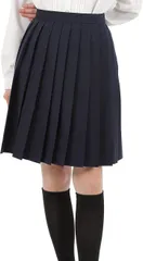 Eiza プリーツスカート 無地 学生 制服 車ヒダ スクールユニフォーム 女子高生 中学 e210( ネイビー 48cm,  L)