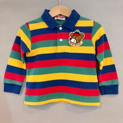 mikiHOUSE ミキハウス マルチカラーボーダー 鹿子 ロングポロシャツ 長袖 L/S ベビー キッズ 80cm