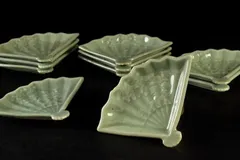 幕末期　茶道具　三田青磁　美の壷　青海波　扇形　小鉢　古美術 幕末期 茶道具 三田青磁 美の壷 青海波 扇形 小鉢 古美術