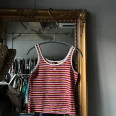 ＠　ロクシー　ロキシー　ROXY　平成ギャル　キャミソール　カラフル　インナー　パイル地　Lサイズ 40 11号　Y２K　ボーダー　タンクトップ