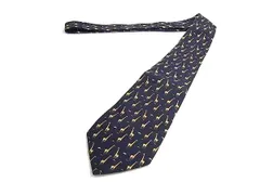 ■美品■ Salvatore Ferragamo フェラガモ シルク100% アニマル ネクタイ ビジネス 紳士 メンズ ネイビー系×イエロー系 DJ8519