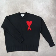 アミアレクサンドルマテュッシ AMI ALEXANDRE MATTIUSSI ニット メンズ セーター ウール アミパリス ハートロゴ 黒 × 赤 クリーニング済み 長袖