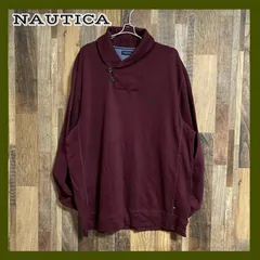 ノーティカ マルーン色 ショールカラー セーター系 ロゴ 刺繍  カジュアル メンズ 古着 長袖