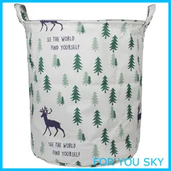 【人気商品】DUOFIRE ランドリーバスケット 洗濯かご ランドリー バスケット 折り畳み 綿麻生地 大容量 雑貨収納ボックス 折り畳み式収納ボックス 取って付き 丸型 シンプルでおしゃれ収納袋 (直径35cm×高さ45cm クリスマスツリー・トナカイーN