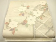 平和屋着物＊夏物　太鼓柄袋帯　枝花文　金銀糸　正絹　逸品　CAAT3843eg